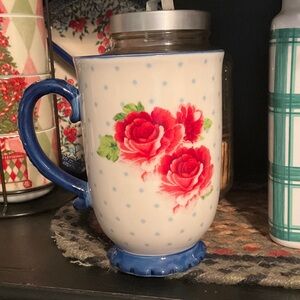 Floral Polka Dot Mug with Blue Handle